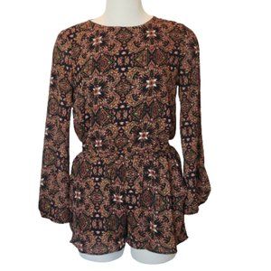 Lucca Couture Batik Pattern Romper Blk/Maroon Open Back Size M
